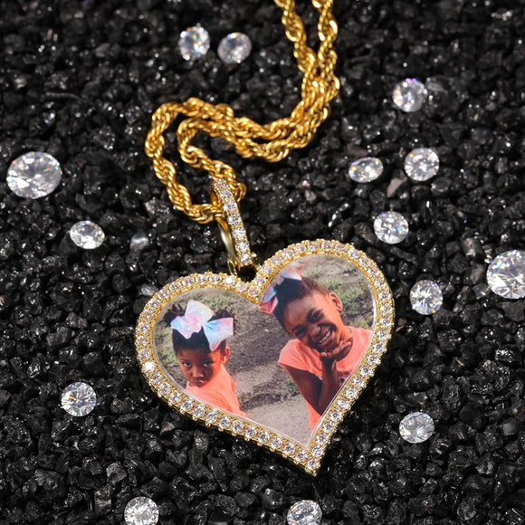 Custom  Bling Heart Photo Charm Necklace