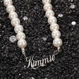Customized Round Pearl Stainless Steel Nameplate Necklace