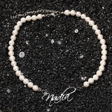 Customized Round Pearl Stainless Steel Nameplate Necklace