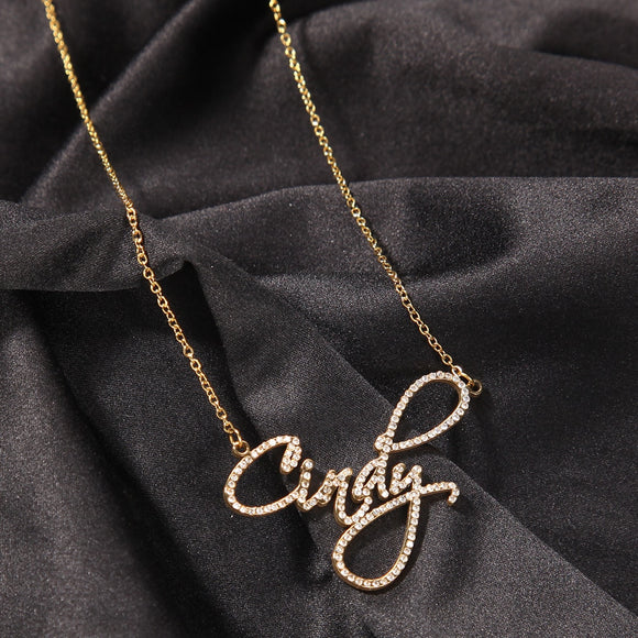 Custom Stainless Steel Necklace With Personalized Rhinestones Name