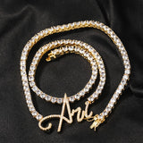 Custom  Iced Out Cursive Name Necklace With  Tennis Style Chain