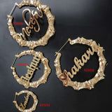 Customized Stainless Steel Bamboo Hoop Earrings  with Personalized Glitter Name