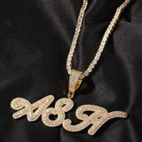 Tennis Chain Necklace with Custom Small Brush Cursive Letter Micro Paved CZ Name Pendant