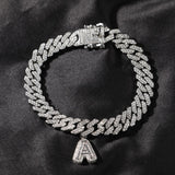 12mm Cuban S-Link Anklet with Iced Out Baguette Letters